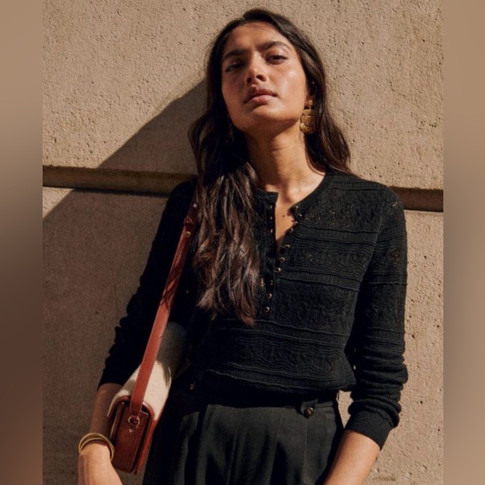 Sezane Lyn’s Henley Black Sweater Size Small